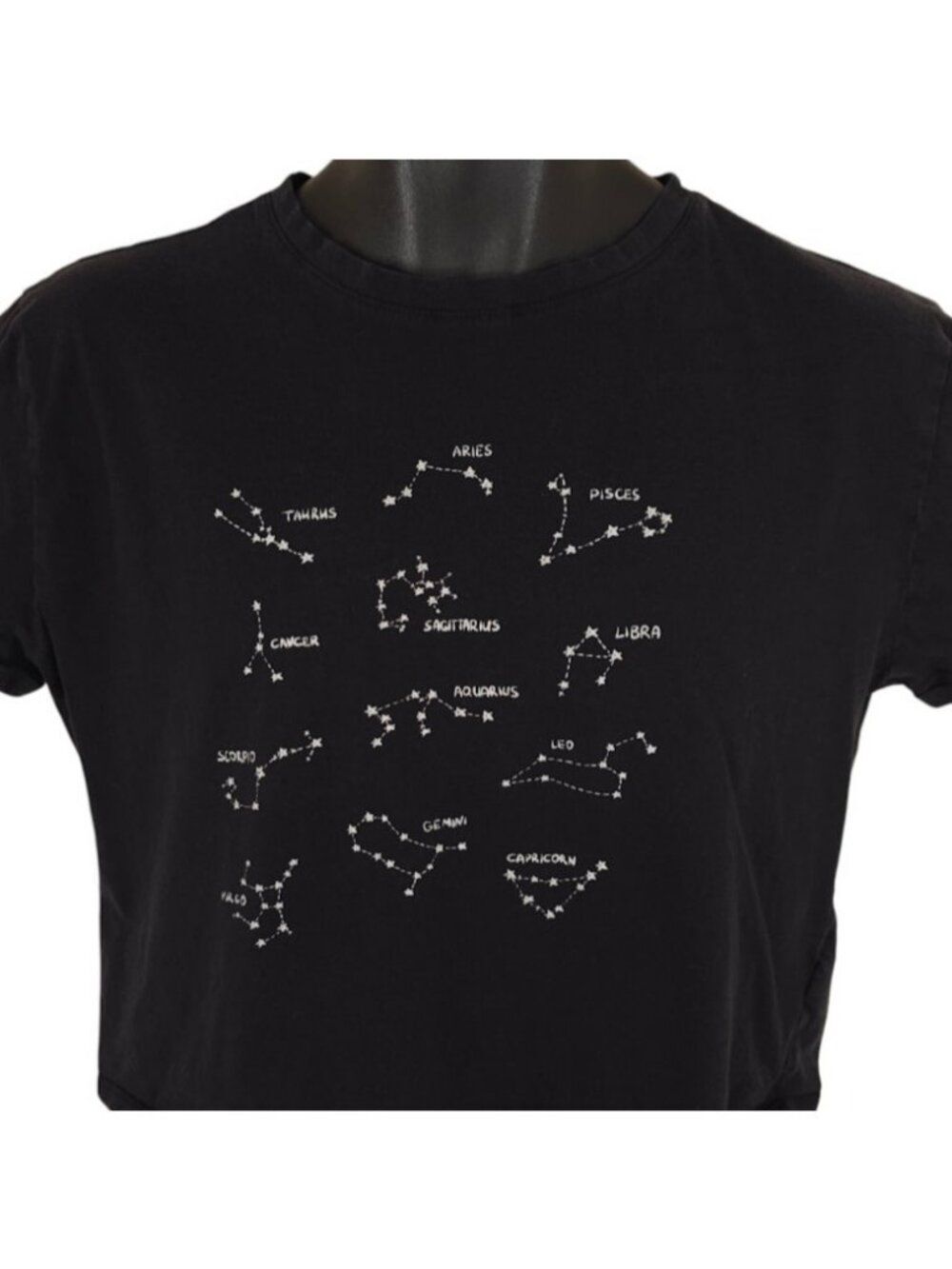 Zodiac Signs Crop Top T Shirt Womens Size Large Black Constellations Stars